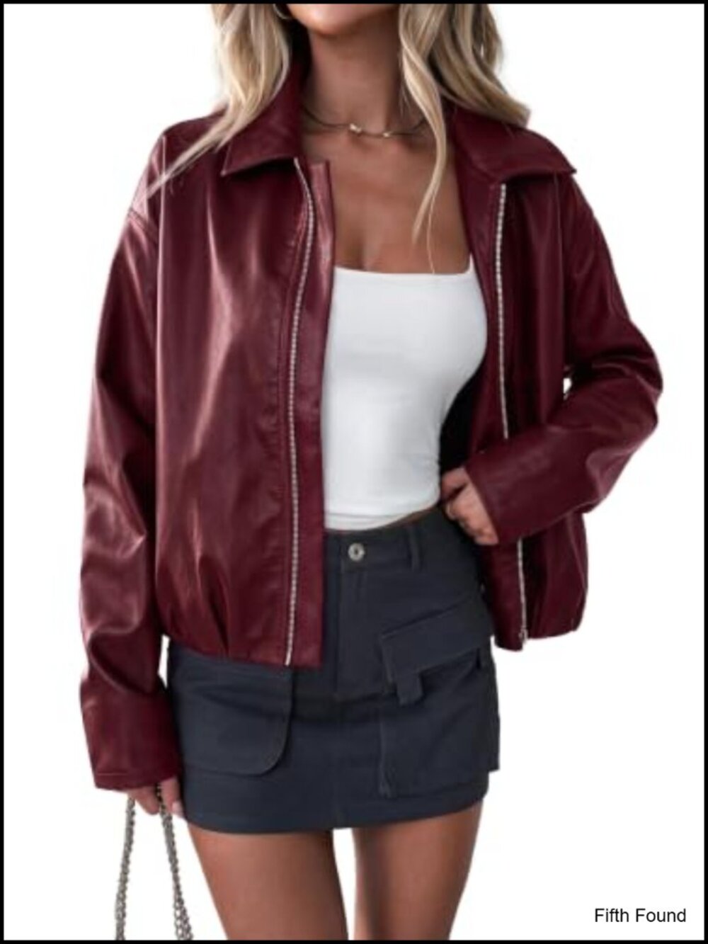 Faux Leather Moto Jacket Zip Up Cropped Fall Womens Layerable